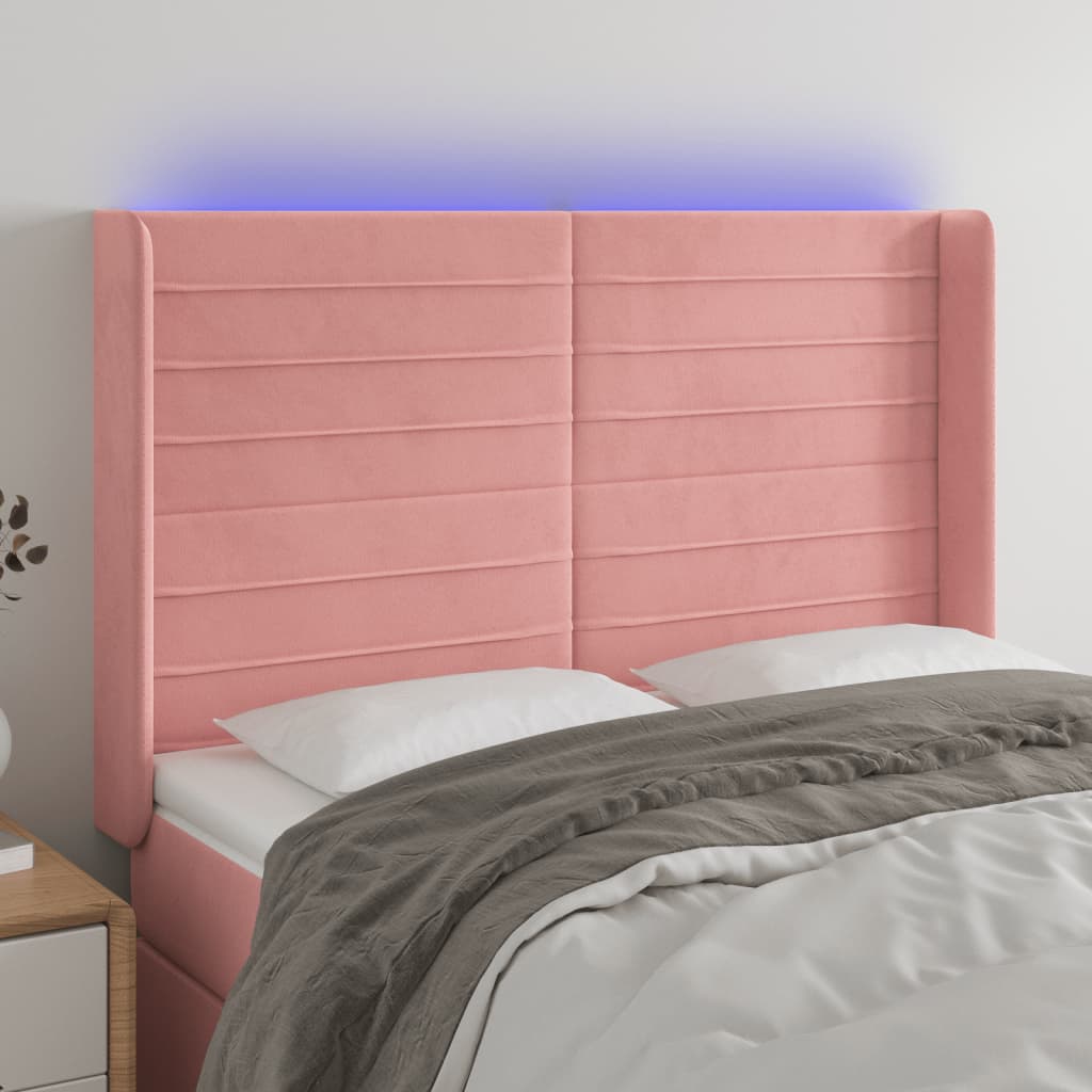 Κεφαλάρι Κρεβατιού LED Ροζ 147x16x118/128 εκ. Βελούδινο
