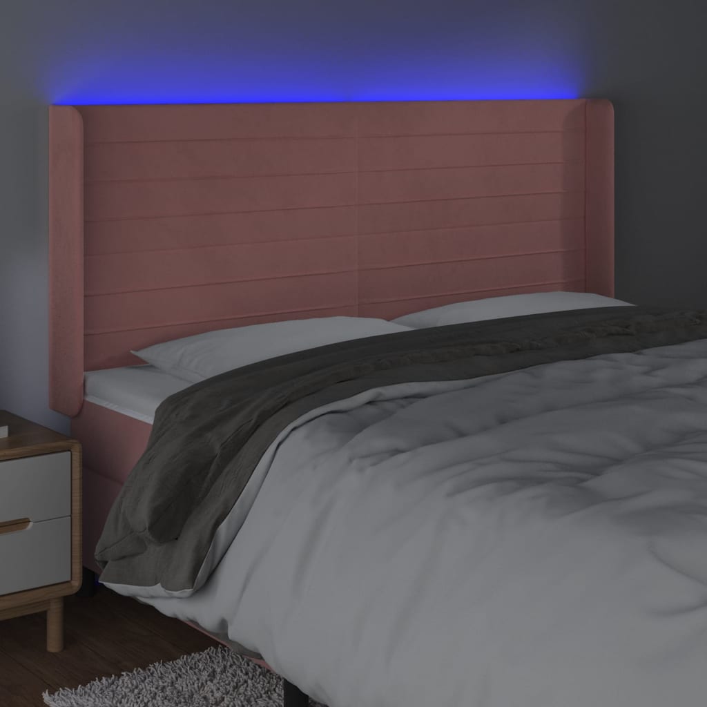 Κεφαλάρι Κρεβατιού LED Ροζ 163x16x118/128 εκ. Βελούδινο