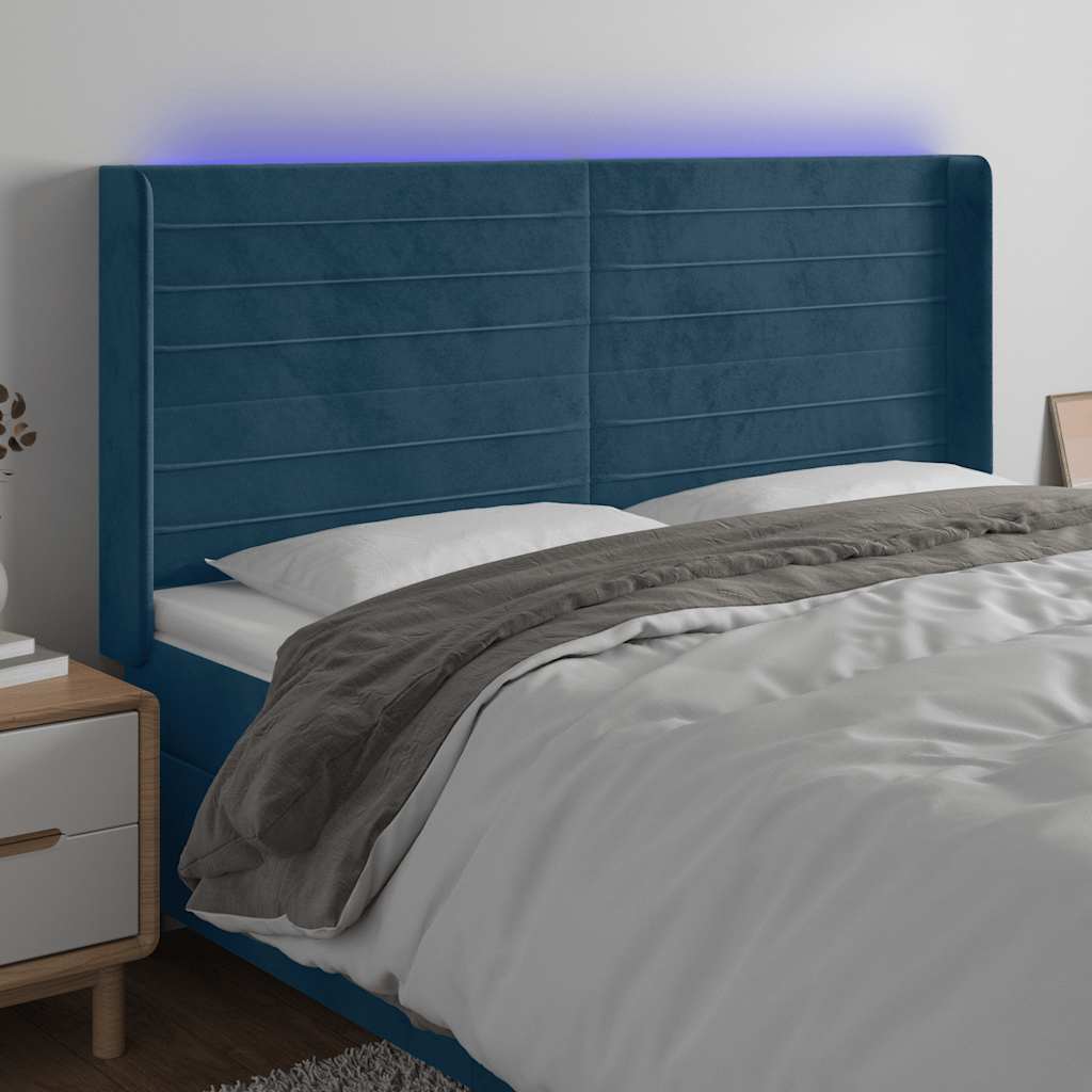 Κεφαλάρι Κρεβατιού LED Σκούρο Μπλε 183x16x118/128 εκ. Βελούδινο - Pakobazaar