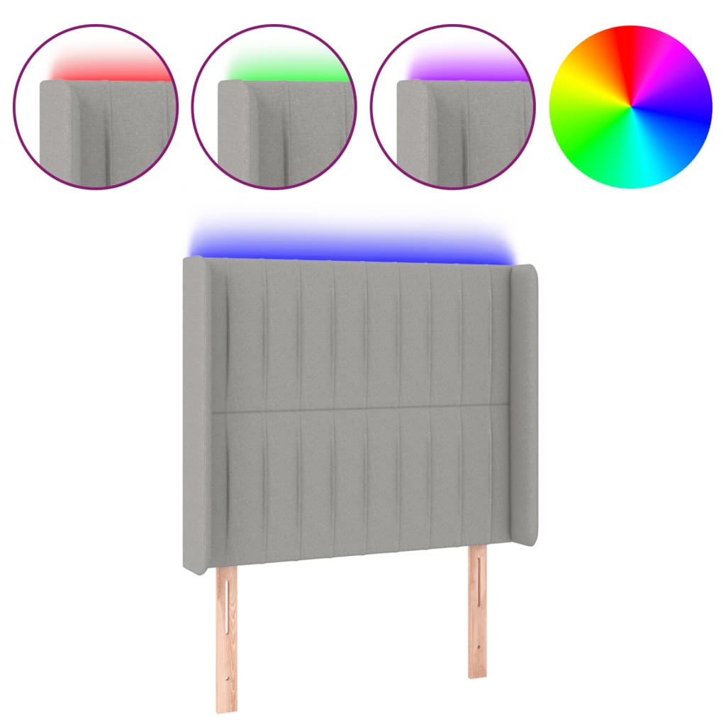 Κεφαλάρι Κρεβατιού LED Ανοιχτό Γκρι 83x16x118/128εκ. Υφασμάτινο