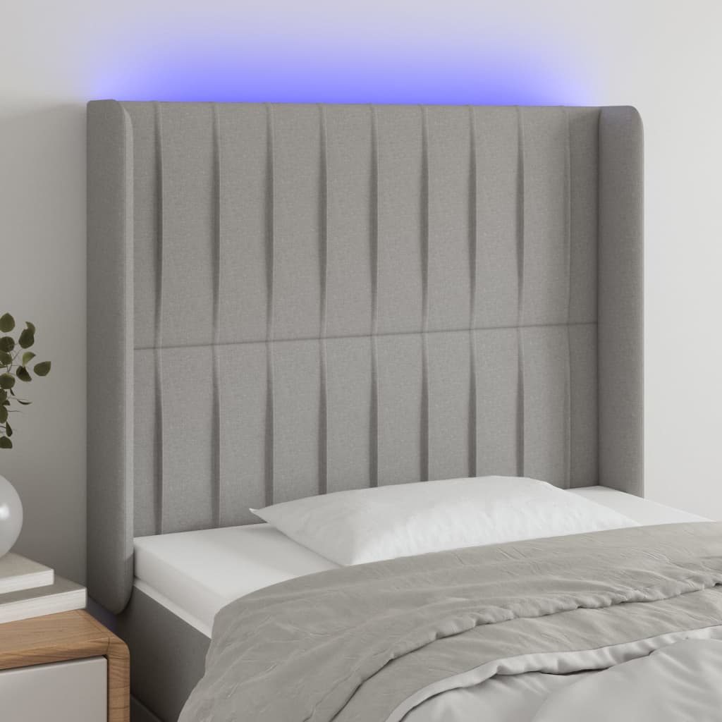 Κεφαλάρι Κρεβατιού LED Ανοιχτό Γκρι 83x16x118/128εκ. Υφασμάτινο