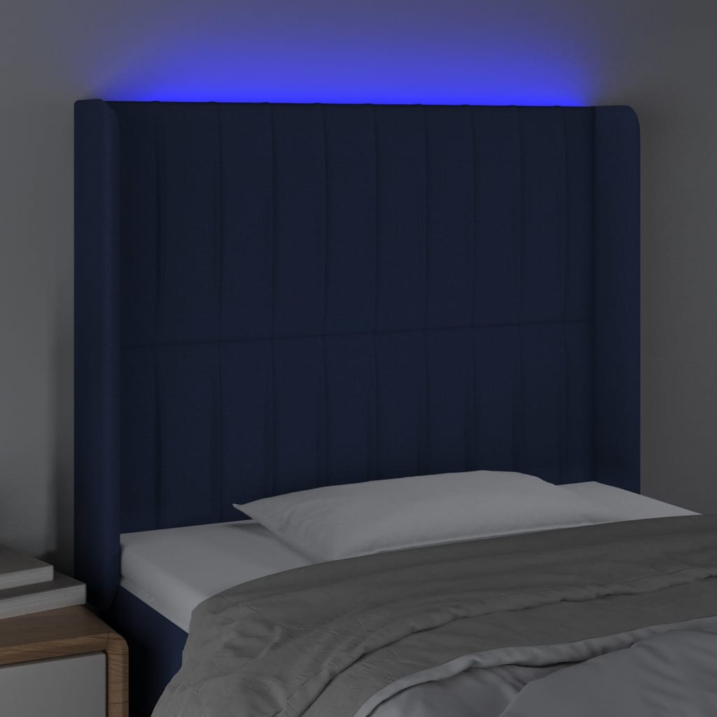 Κεφαλάρι Κρεβατιού LED Μπλε 83x16x118/128εκ. Υφασμάτινο