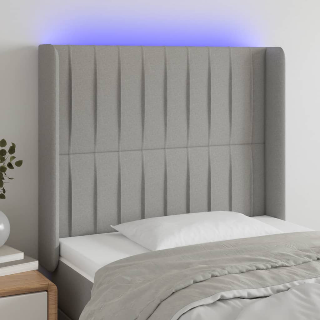 Κεφαλάρι Κρεβατιού LED Ανοιχτό Γκρι 93x16x118/128εκ. Υφασμάτινο