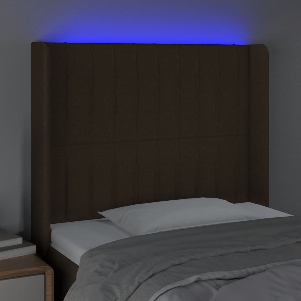Κεφαλάρι Κρεβατιού LED Σκούρο Καφέ 93x16x118/128 εκ.Υφασμάτινο