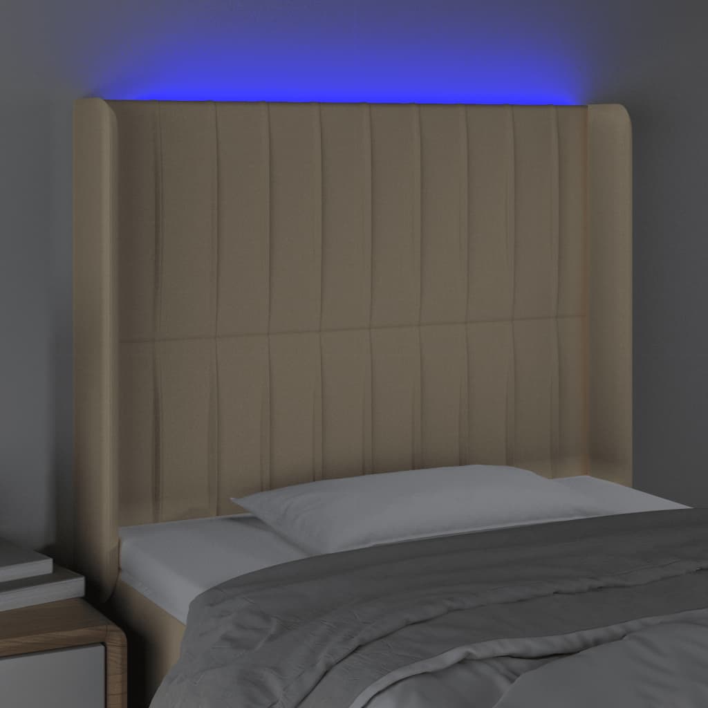 Κεφαλάρι Κρεβατιού LED Κρεμ 93x16x118/128εκ. Υφασμάτινο