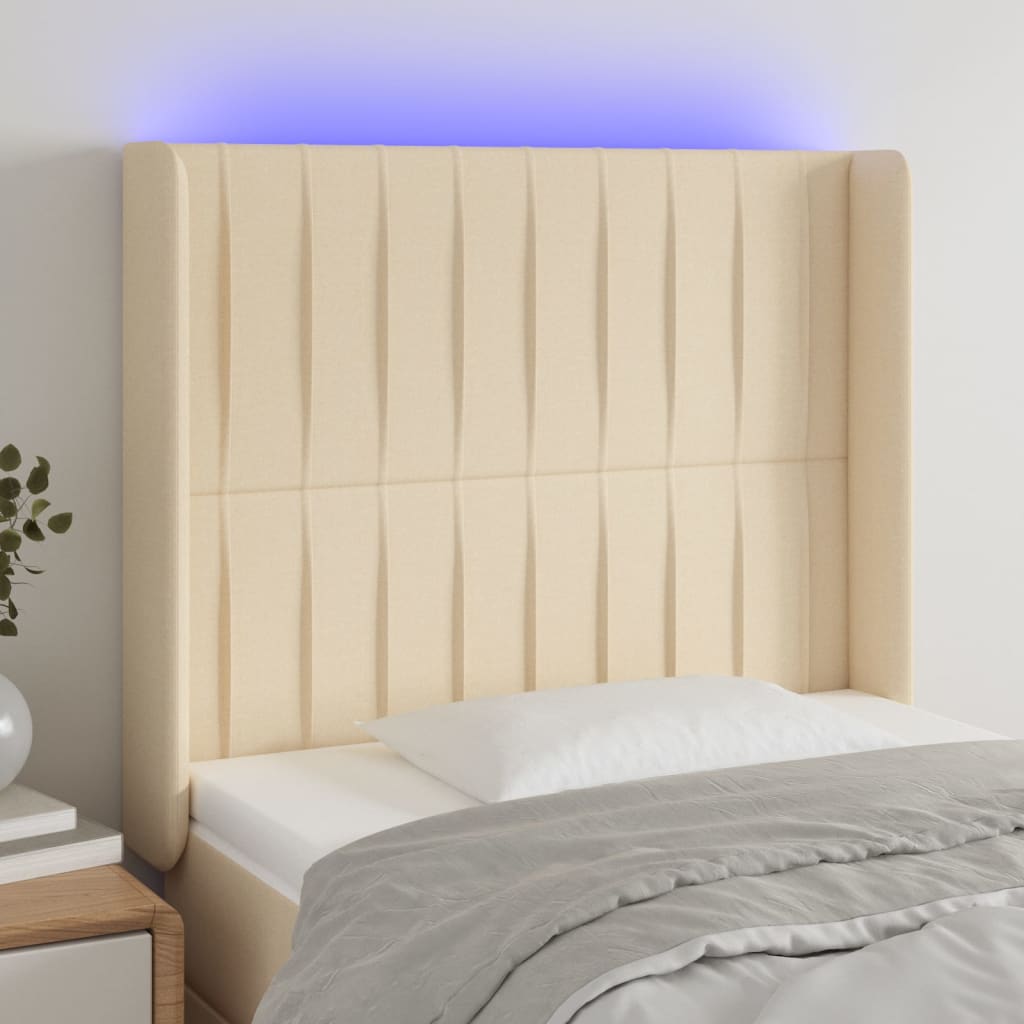 Κεφαλάρι Κρεβατιού LED Κρεμ 93x16x118/128εκ. Υφασμάτινο