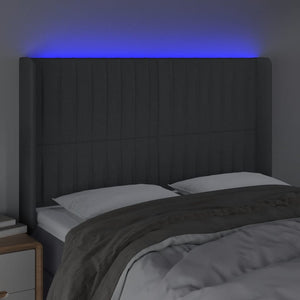 Κεφαλάρι Κρεβατιού LED Σκούρο Γκρι 147x16x118/128εκ. Υφασμάτινο