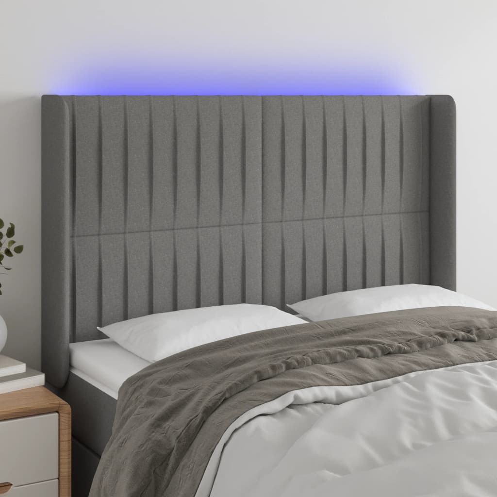 Κεφαλάρι Κρεβατιού LED Σκούρο Γκρι 147x16x118/128εκ. Υφασμάτινο