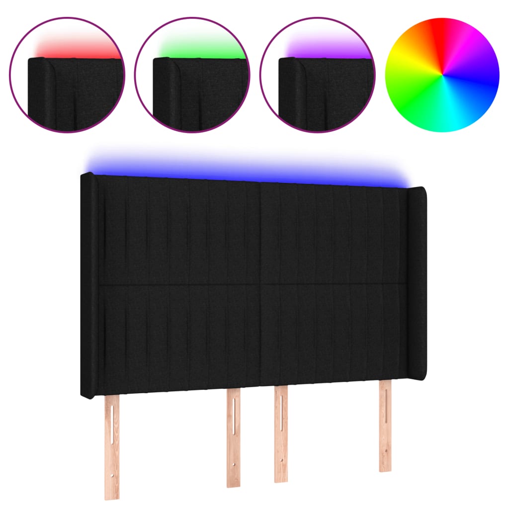 Κεφαλάρι Κρεβατιού LED Μαύρο 147x16x118/128 εκ. Υφασμάτινο