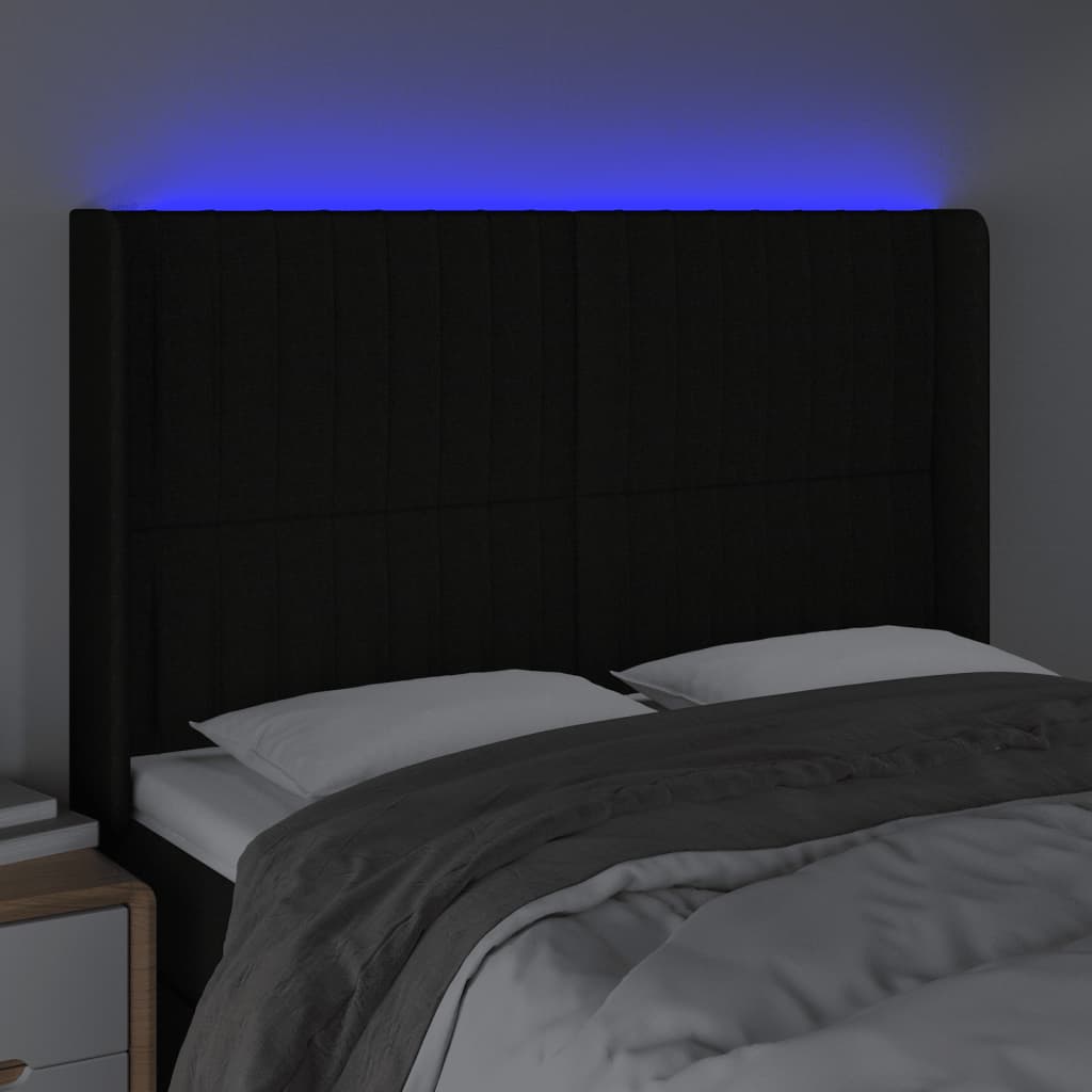 Κεφαλάρι Κρεβατιού LED Μαύρο 147x16x118/128 εκ. Υφασμάτινο
