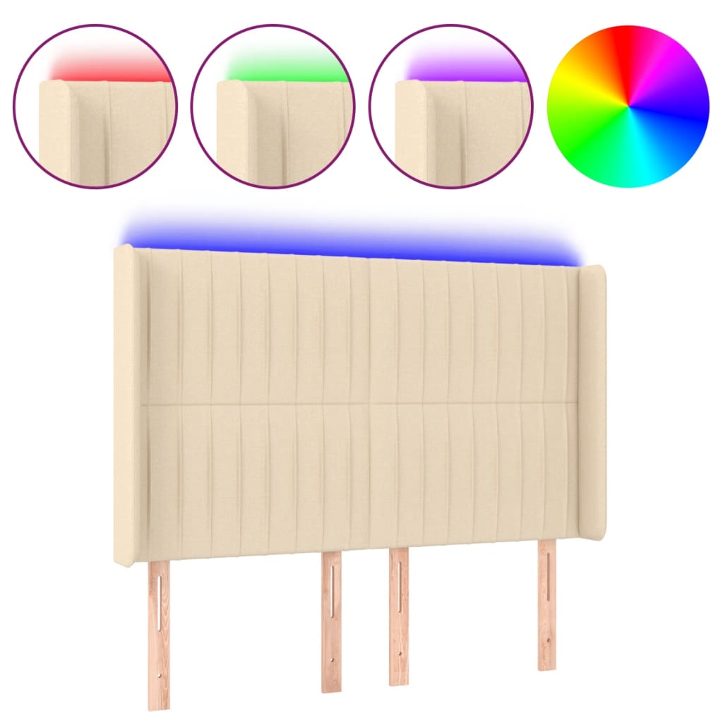 Κεφαλάρι Κρεβατιού LED Κρεμ 147x16x118/128 εκ. Υφασμάτινο