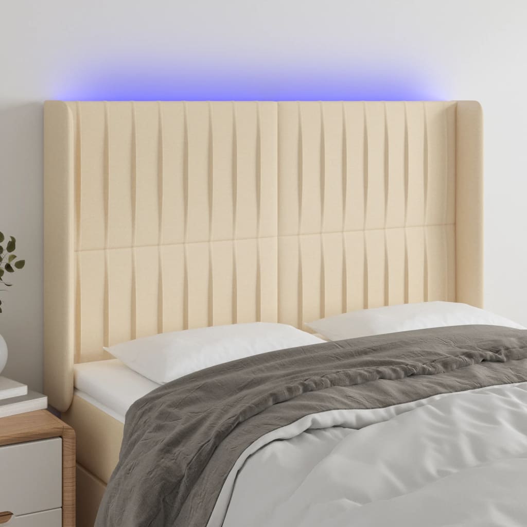 Κεφαλάρι Κρεβατιού LED Κρεμ 147x16x118/128 εκ. Υφασμάτινο