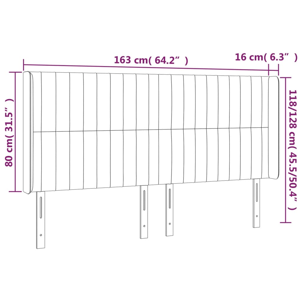 Κεφαλάρι Κρεβατιού LED Σκούρο Καφέ 163x16x118/128εκ. Υφασμάτινο