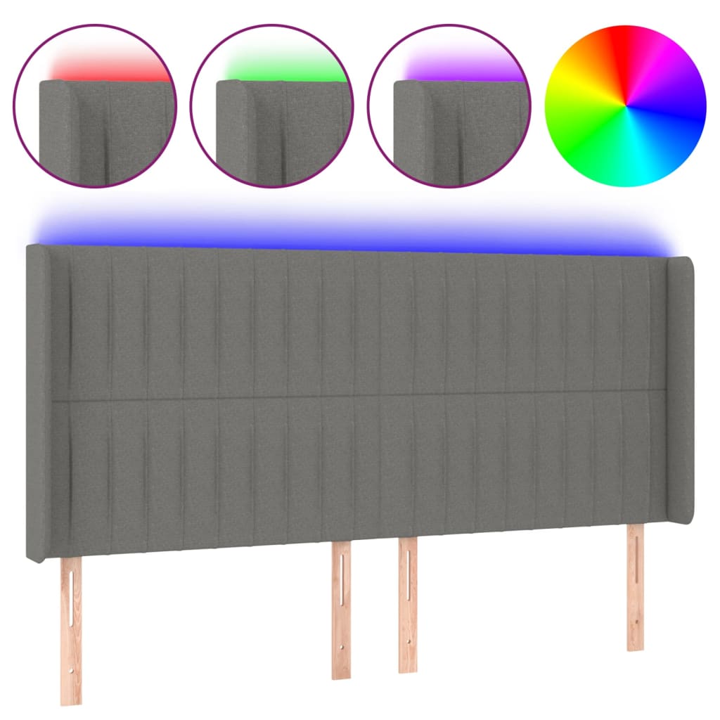 Κεφαλάρι Κρεβατιού LED Σκούρο Γκρι 183x16x118/128εκ. Υφασμάτινο