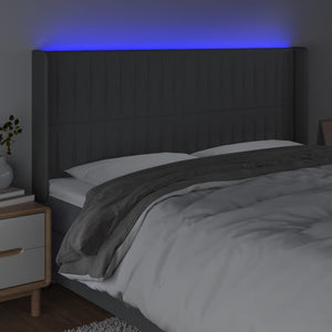 Κεφαλάρι Κρεβατιού LED Σκούρο Γκρι 183x16x118/128εκ. Υφασμάτινο