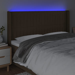 Κεφαλάρι Κρεβατιού LED Σκούρο Καφέ 183x16x118/128εκ. Υφασμάτινο