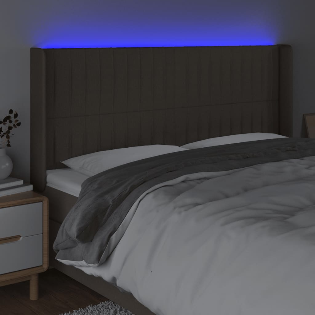 Κεφαλάρι Κρεβατιού LED Taupe 183x16x118/128 εκ. Υφασμάτινο