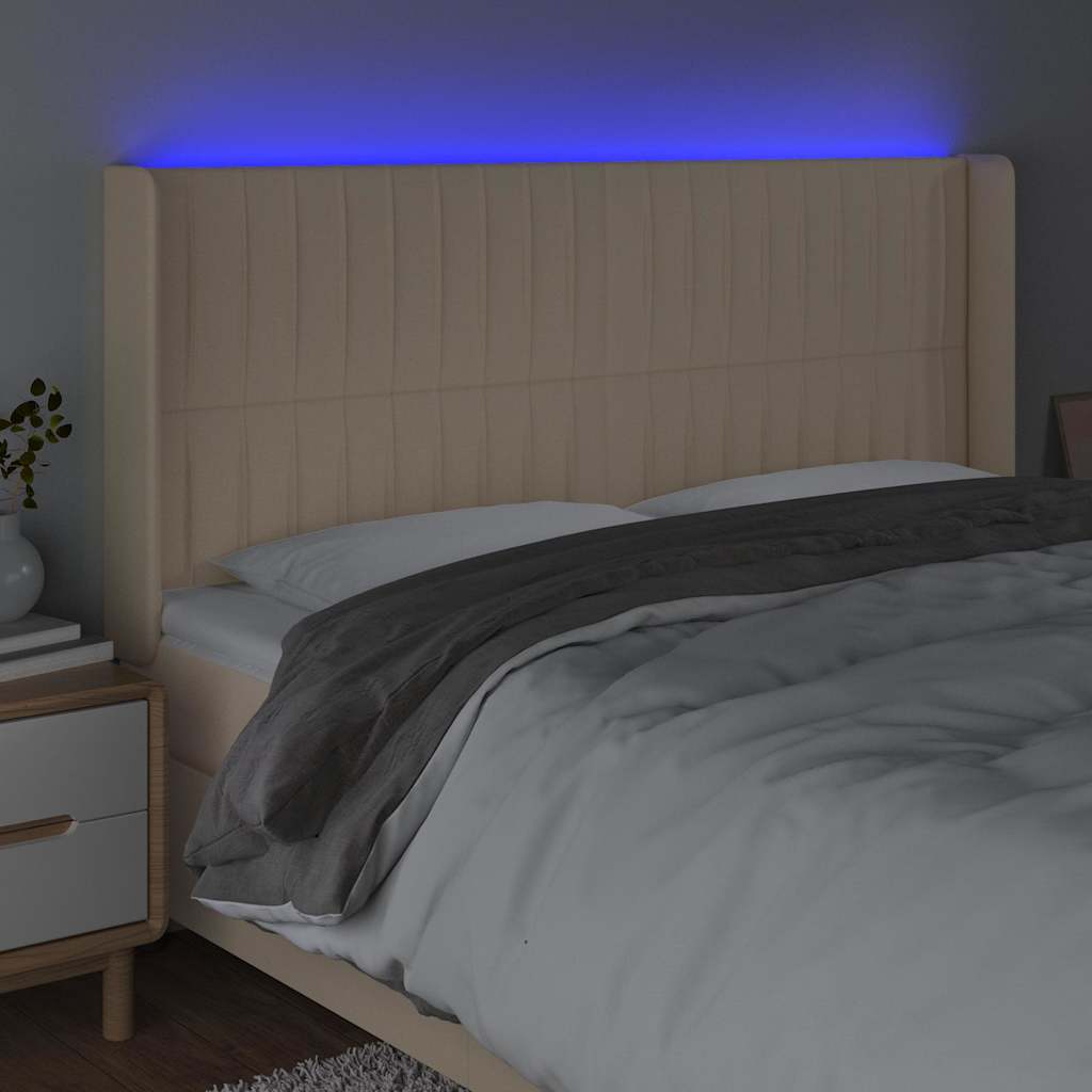 Κεφαλάρι Κρεβατιού LED Κρεμ 183x16x118/128 εκ. Υφασμάτινο - Pakobazaar