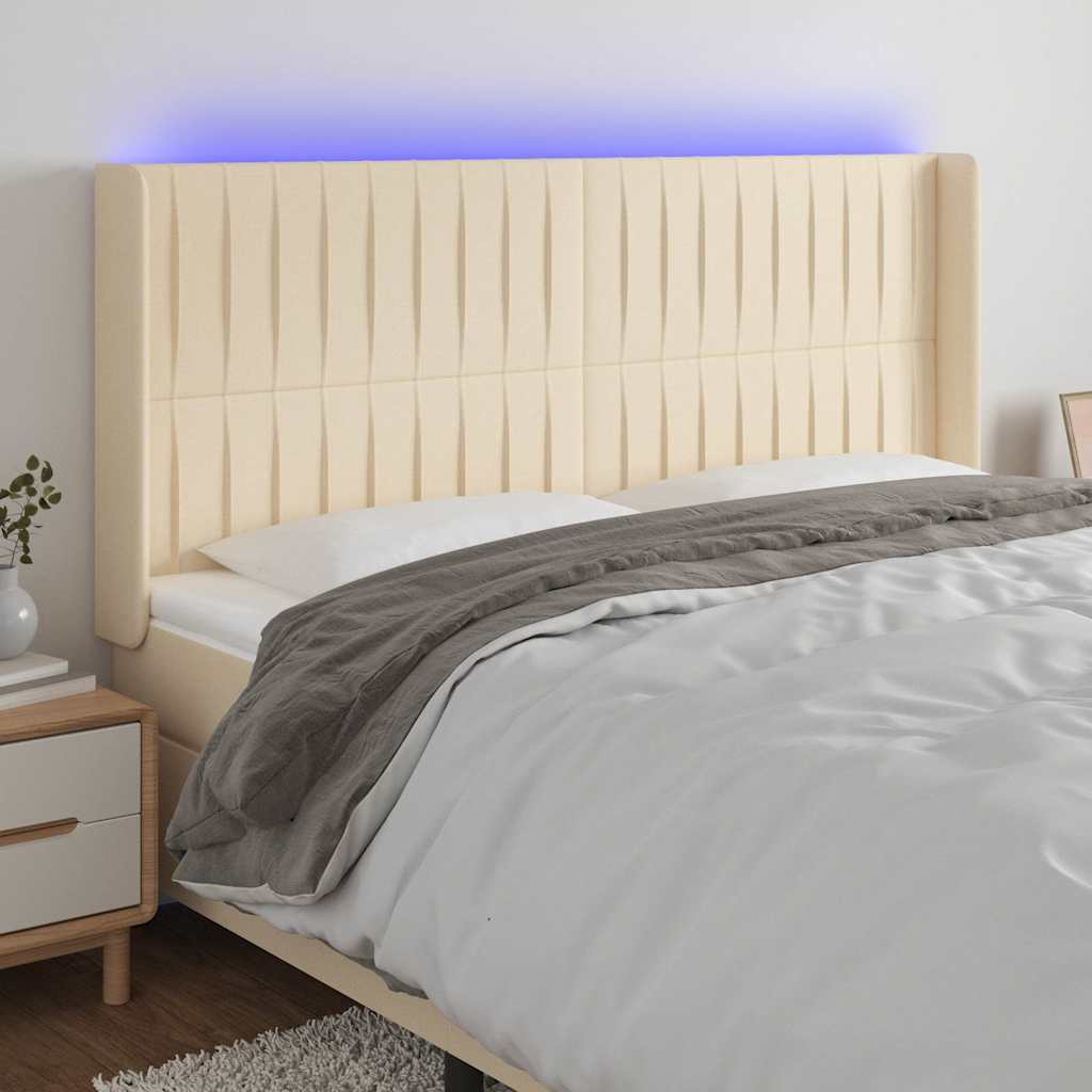 Κεφαλάρι Κρεβατιού LED Κρεμ 183x16x118/128 εκ. Υφασμάτινο - Pakobazaar
