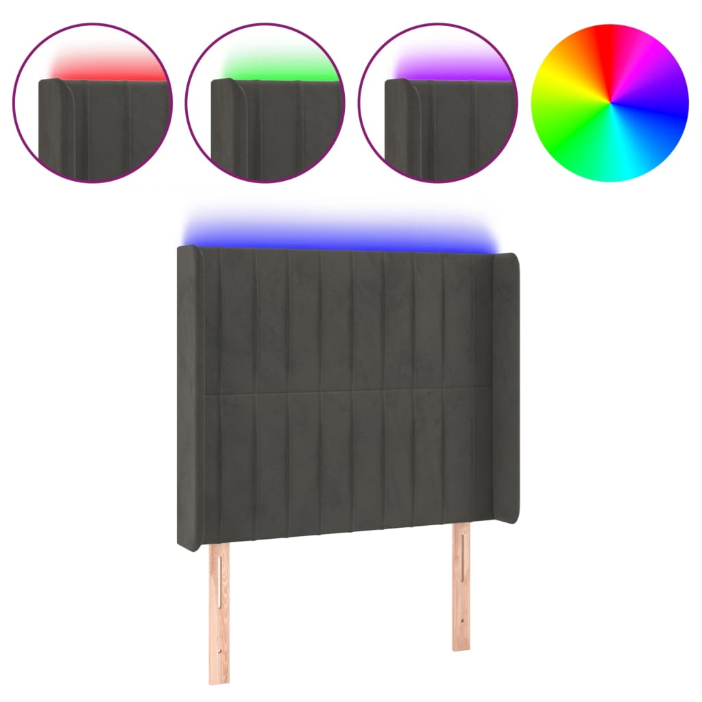 Κεφαλάρι Κρεβατιού LED Σκούρο Γκρι 93x16x118/128εκ. Βελούδινο