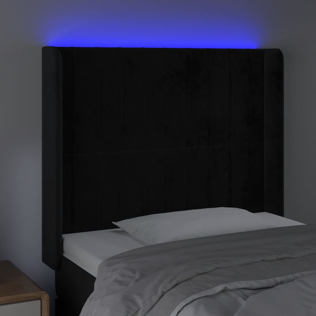 Κεφαλάρι Κρεβατιού LED Μαύρο 93x16x118/128εκ. Βελούδινο