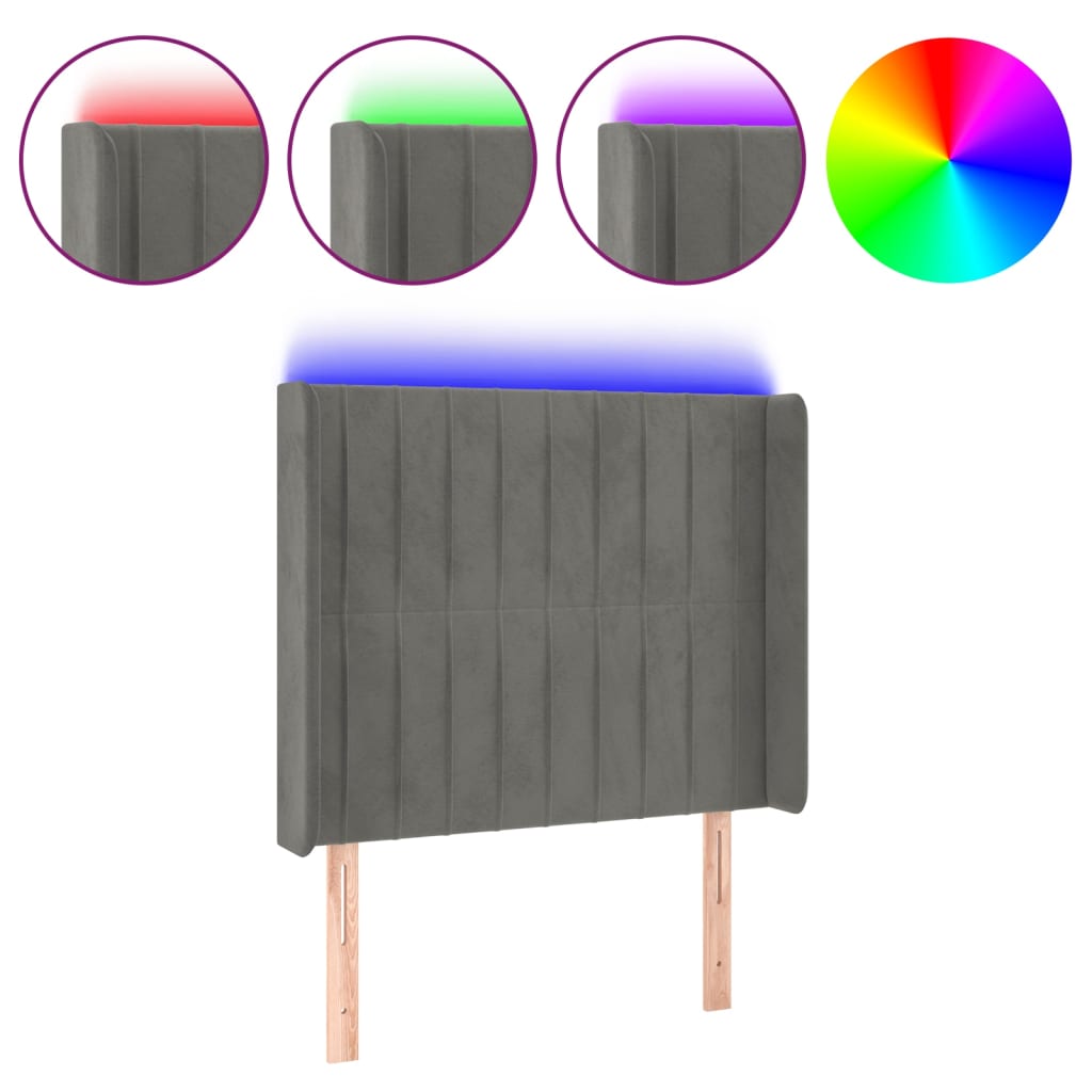 Κεφαλάρι Κρεβατιού LED Ανοιχτό Γκρι 103x16x118/128εκ. Βελούδινο
