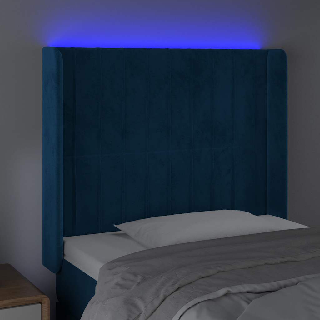 Κεφαλάρι Κρεβατιού LED Σκούρο Μπλε 103x16x118/128 εκ. Βελούδινο - Pakobazaar