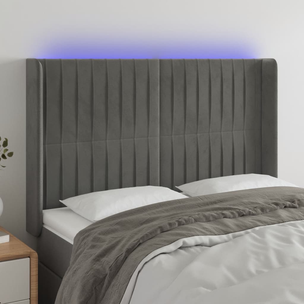 Κεφαλάρι Κρεβατιού LED Ανοιχτό Γκρι 147x16x118/128εκ. Βελούδινο