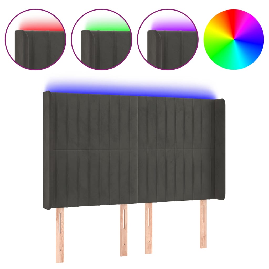 Κεφαλάρι Κρεβατιού LED Σκούρο Γκρι 147x16x118/128εκ. Βελούδινο