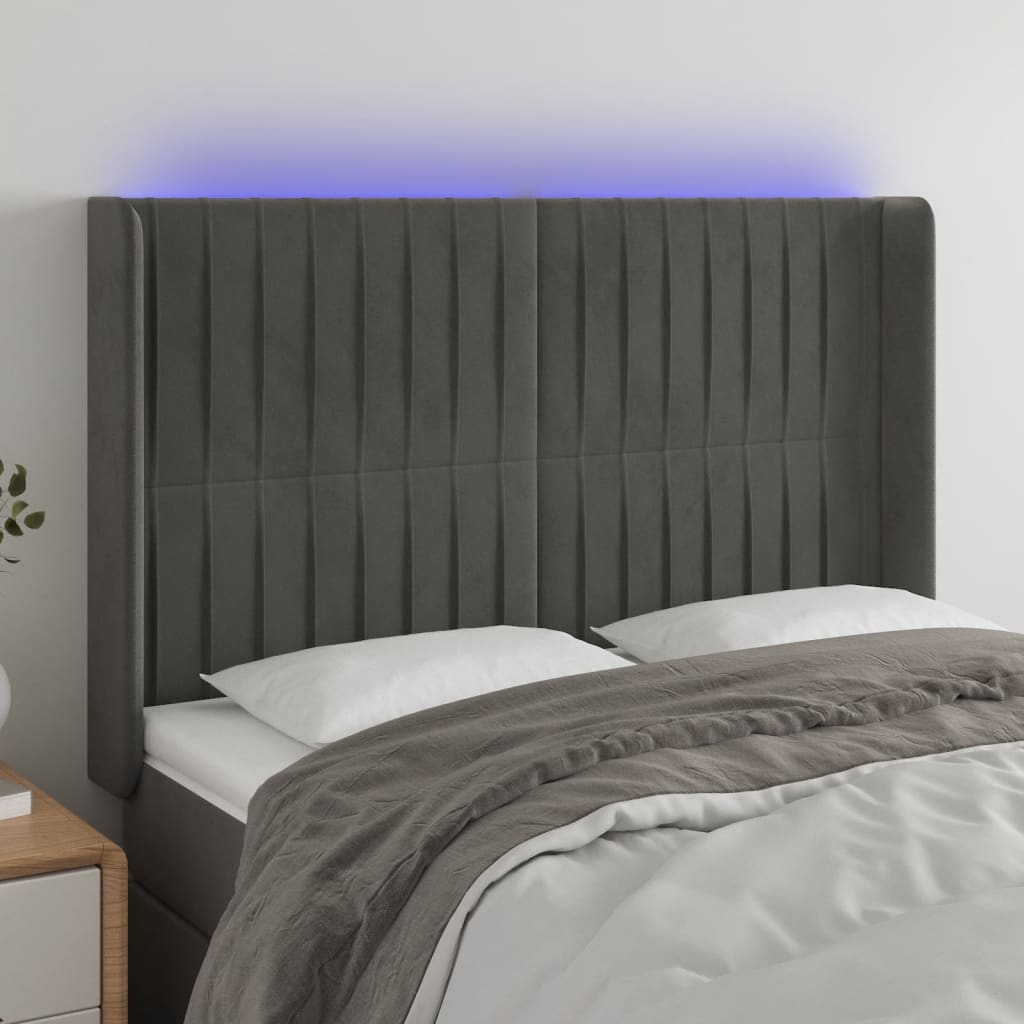 Κεφαλάρι Κρεβατιού LED Σκούρο Γκρι 147x16x118/128εκ. Βελούδινο