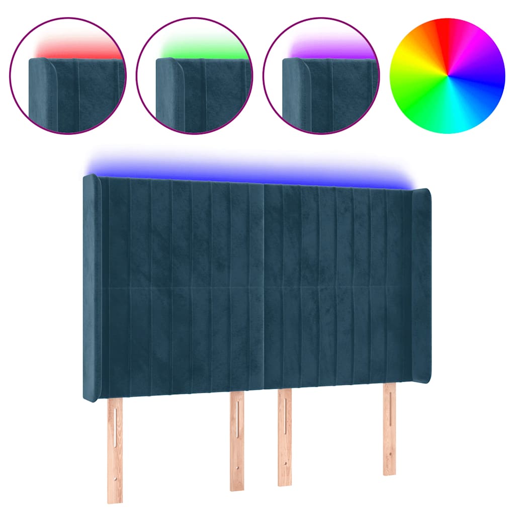 Κεφαλάρι Κρεβατιού LED Σκούρο Μπλε 147x16x118/128 εκ. Βελούδινο - Pakobazaar