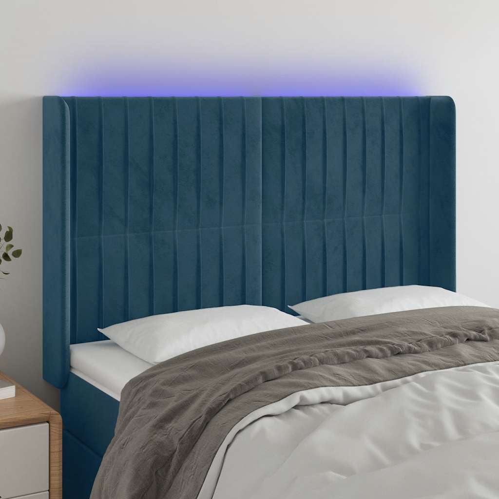 Κεφαλάρι Κρεβατιού LED Σκούρο Μπλε 147x16x118/128 εκ. Βελούδινο - Pakobazaar