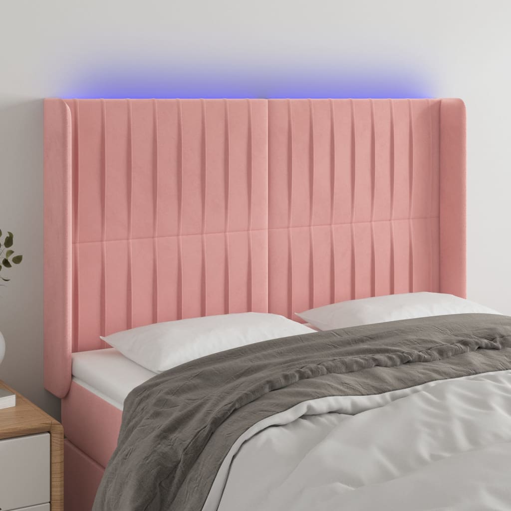 Κεφαλάρι Κρεβατιού LED Ροζ 147x16x118/128 εκ. Βελούδινο