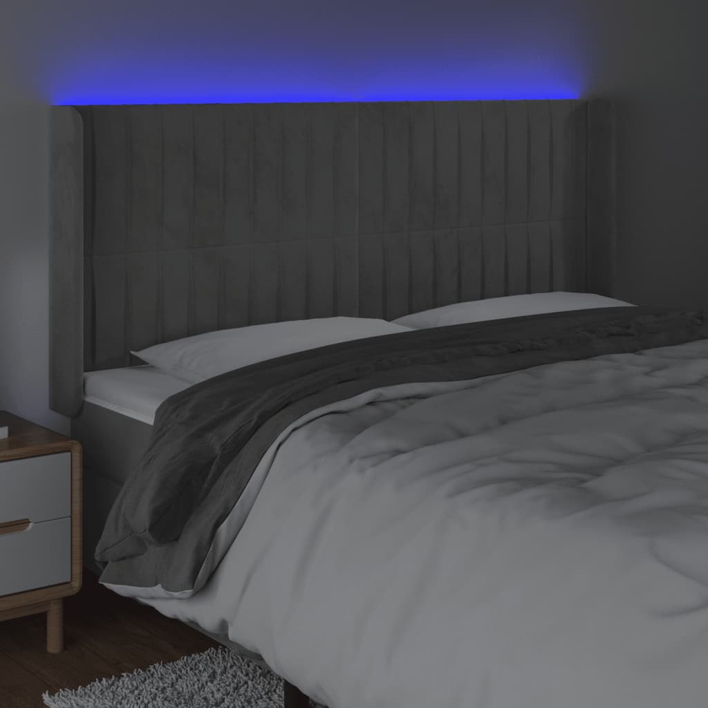 Κεφαλάρι Κρεβατιού LED Ανοιχτό Γκρι 163x16x118/128εκ. Βελούδινο