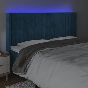Κεφαλάρι Κρεβατιού LED Σκούρο Μπλε 163x16x118/128 εκ. Βελούδινο