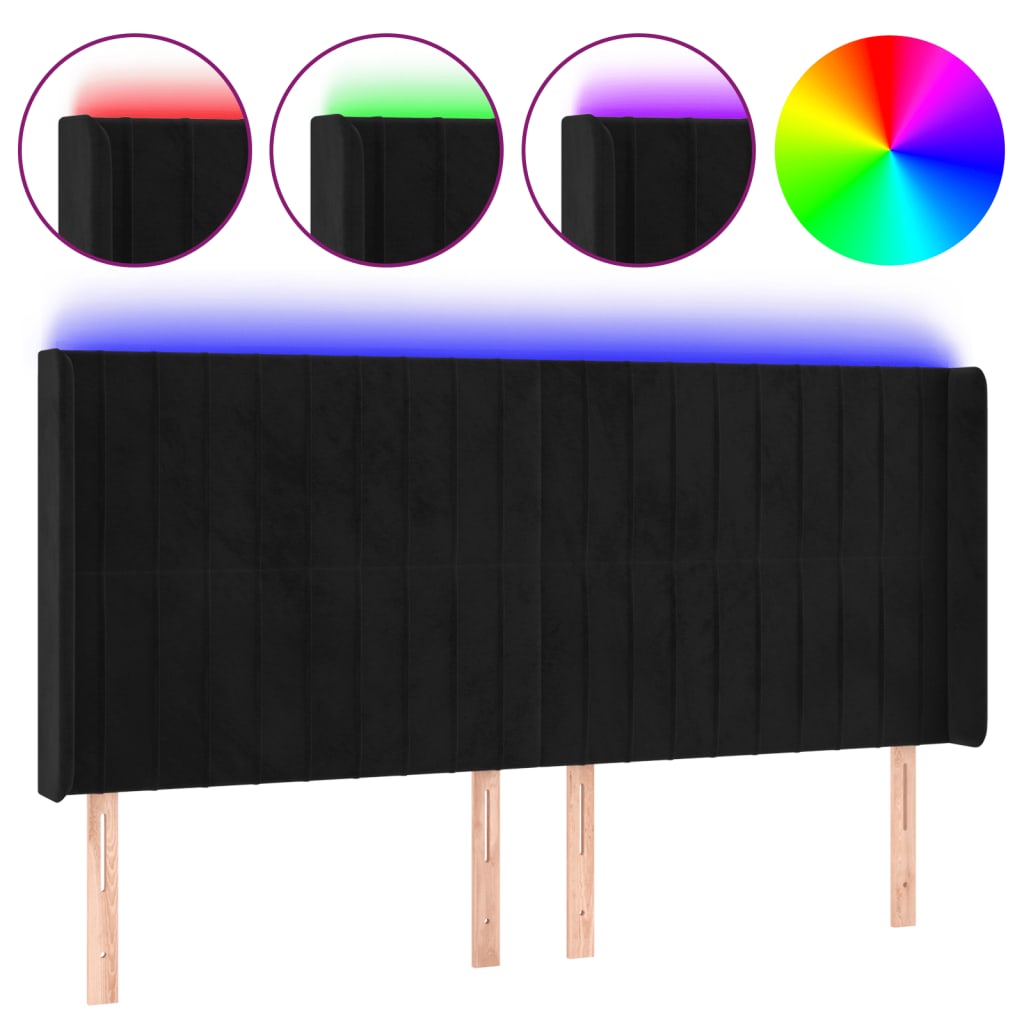 Κεφαλάρι Κρεβατιού LED Μαύρο 183x16x118/128 εκ. Βελούδινο - Pakobazaar