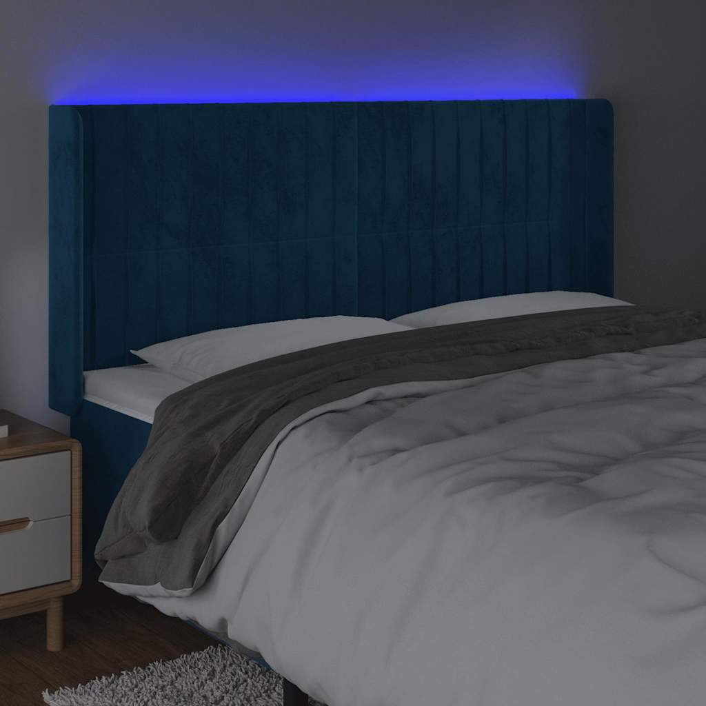 Κεφαλάρι Κρεβατιού LED Σκούρο Μπλε 183x16x118/128 εκ. Βελούδινο - Pakobazaar