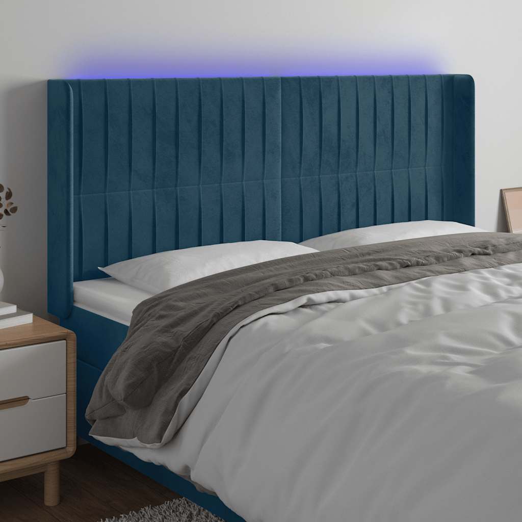Κεφαλάρι Κρεβατιού LED Σκούρο Μπλε 183x16x118/128 εκ. Βελούδινο - Pakobazaar