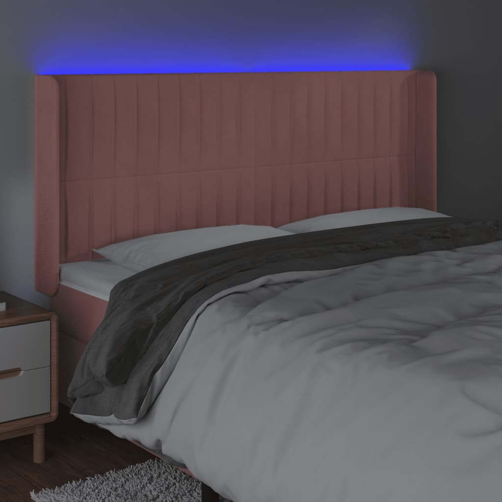 Κεφαλάρι Κρεβατιού LED Ροζ 183x16x118/128 εκ. Βελούδινο
