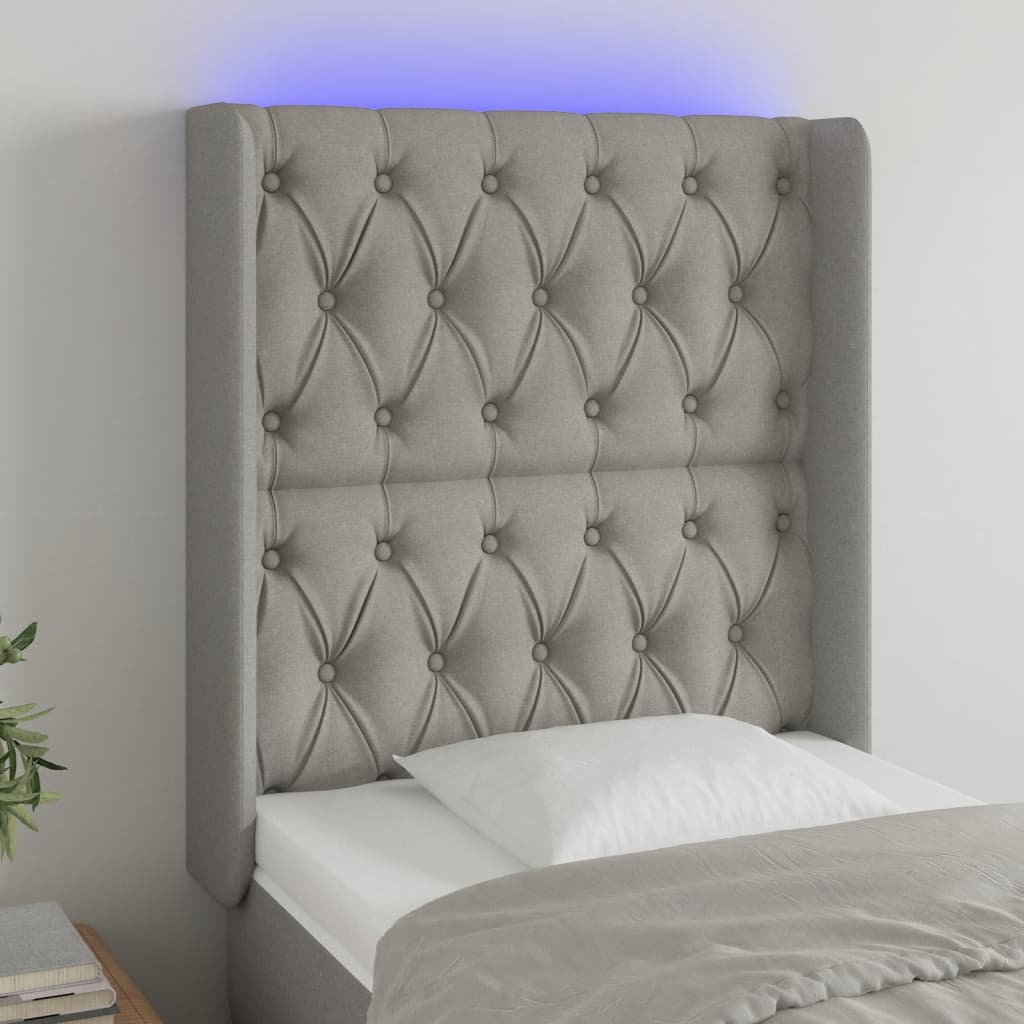 Κεφαλάρι Κρεβατιού LED Ανοιχτό Γκρι 83x16x118/128εκ. Υφασμάτινο