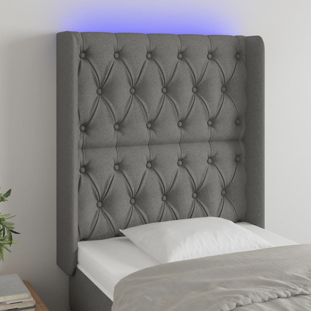 Κεφαλάρι Κρεβατιού LED Σκούρο Γκρι 83x16x118/128εκ. Υφασμάτινο - Pakobazaar