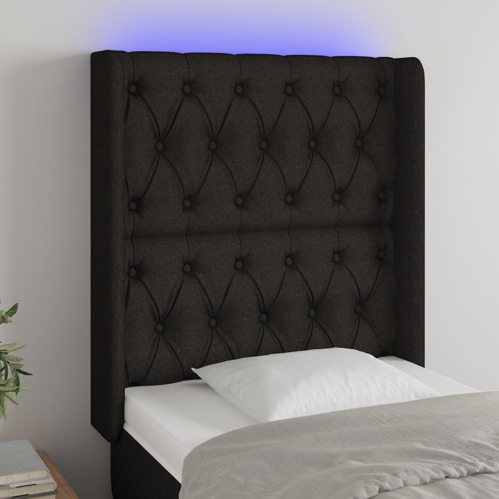 Κεφαλάρι Κρεβατιού LED Μαύρο 83x16x118/128εκ. Υφασμάτινο