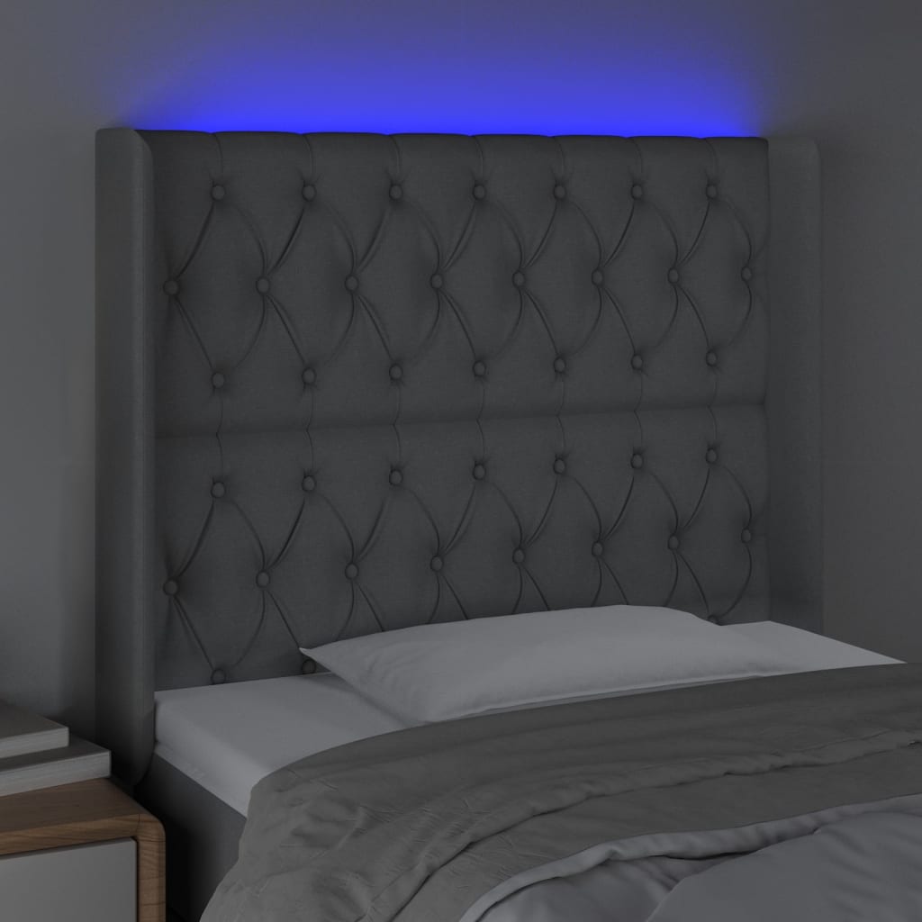 Κεφαλάρι Κρεβατιού LED Ανοιχτό Γκρι 93x16x118/128εκ. Υφασμάτινο - Pakobazaar