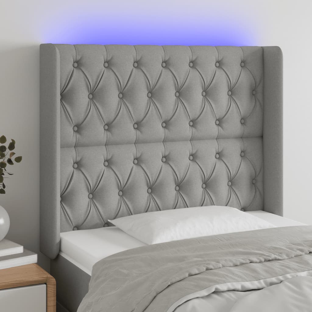 Κεφαλάρι Κρεβατιού LED Ανοιχτό Γκρι 93x16x118/128εκ. Υφασμάτινο - Pakobazaar