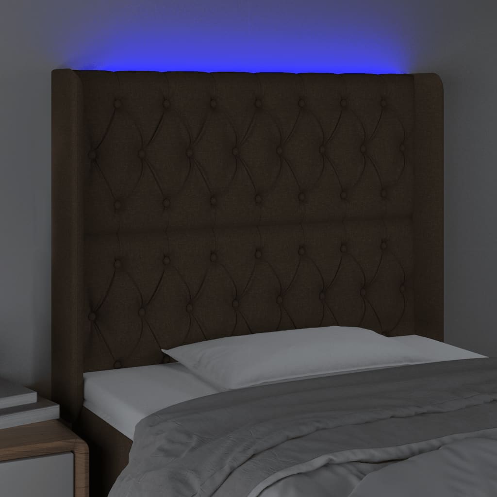 Κεφαλάρι Κρεβατιού LED Σκούρο Καφέ 93x16x118/128 εκ.Υφασμάτινο