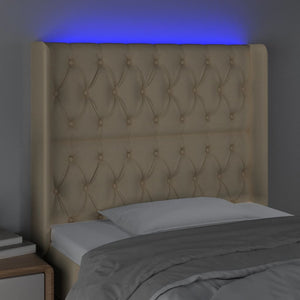 Κεφαλάρι Κρεβατιού LED Κρεμ 93x16x118/128εκ. Υφασμάτινο