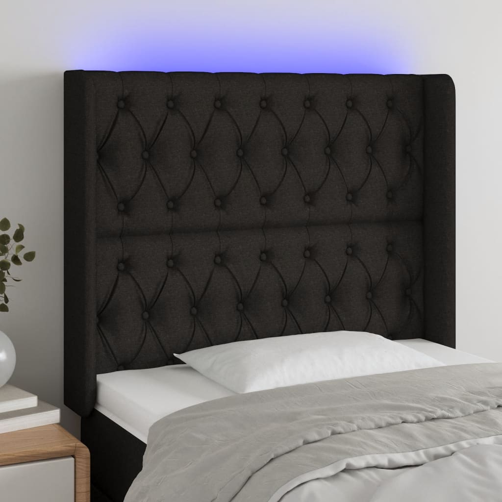 Κεφαλάρι Κρεβατιού LED Μαύρο 103x16x118/128 εκ. Υφασμάτινο