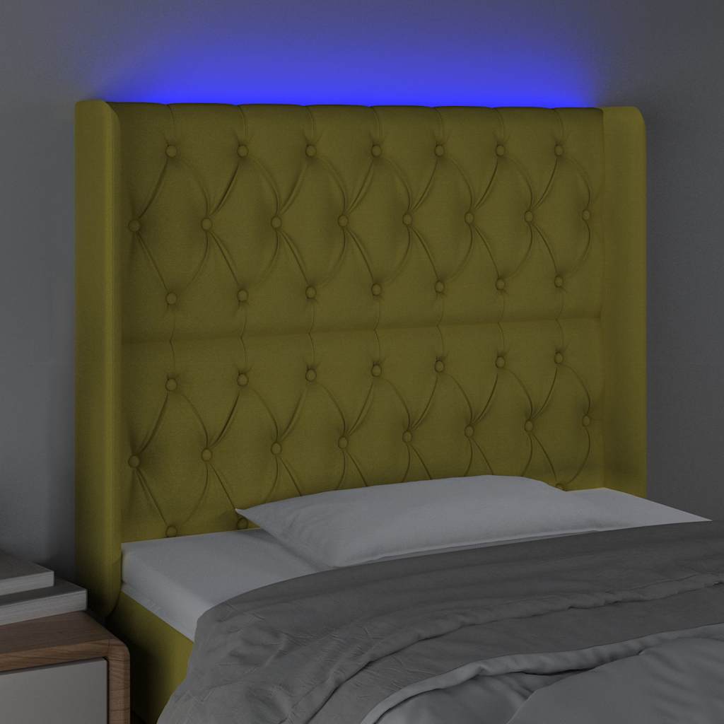 Κεφαλάρι Κρεβατιού LED Πράσινο 103x16x118/128 εκ. Υφασμάτινο