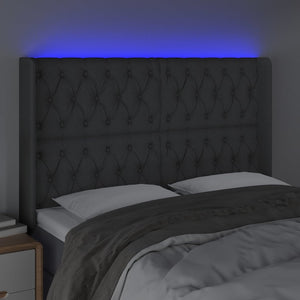Κεφαλάρι Κρεβατιού LED Σκούρο Γκρι 147x16x118/128εκ. Υφασμάτινο
