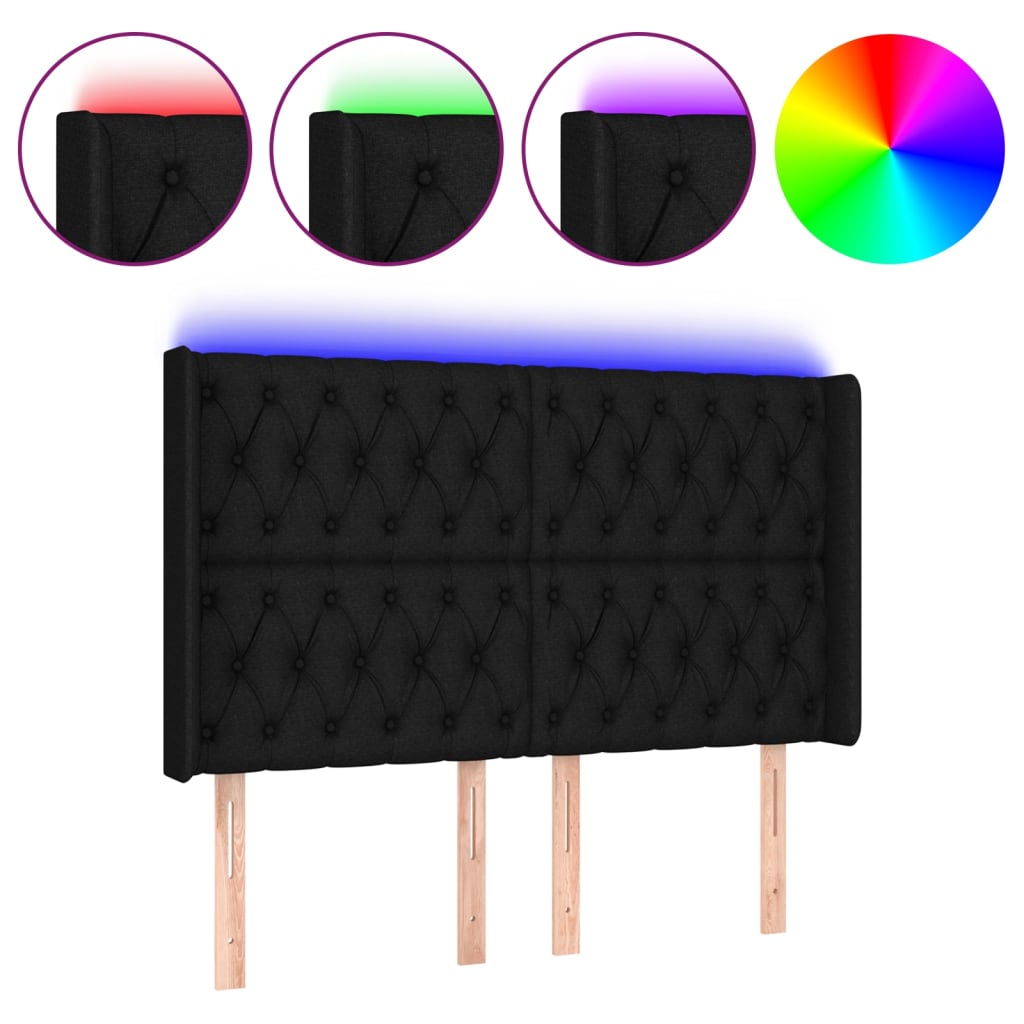 Κεφαλάρι Κρεβατιού LED Μαύρο 147x16x118/128 εκ. Υφασμάτινο